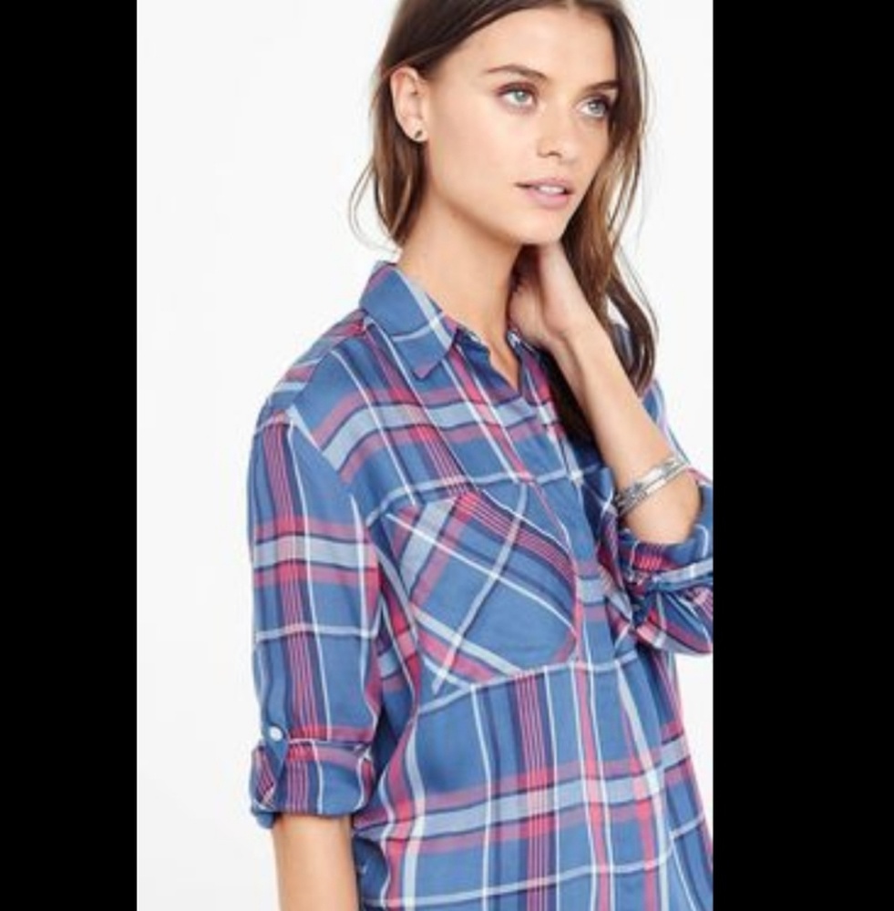 Express Rayon Plaid Boyfriend Flannel Shirt